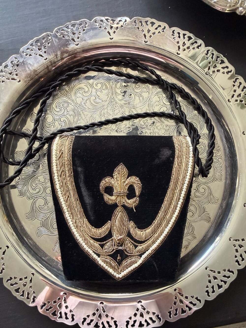 Vintage Bullion Bag Velvet Evening Wear Handbag Coin Purse Gold Trim Embroidery
